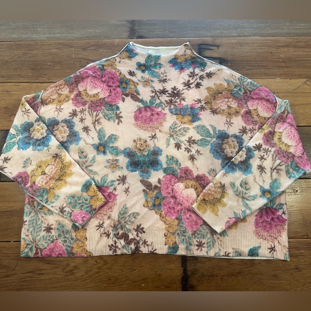 Anthropologie Pilcro Alani Cashmere Floral Print Mock Neck Sweater Size M